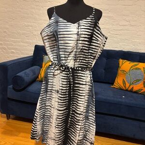 Global Mamas Black and Light Gray Striped Cotton Dress